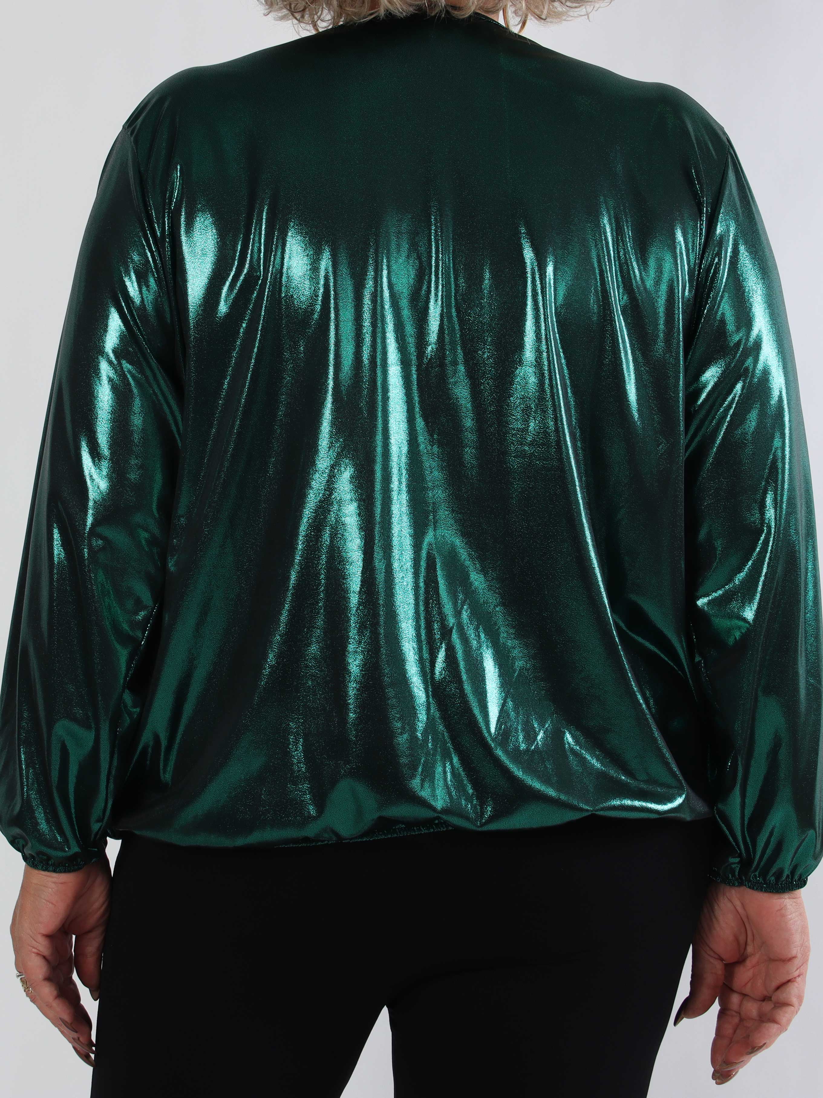 Rakel Shiny - Langærmet plus size bluse i skinnende stof